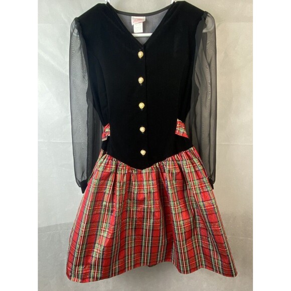 La Princess Other - La Princess Dress Girl's Size 14 Velveteen Taffeta Plaid Holiday Party Portrait